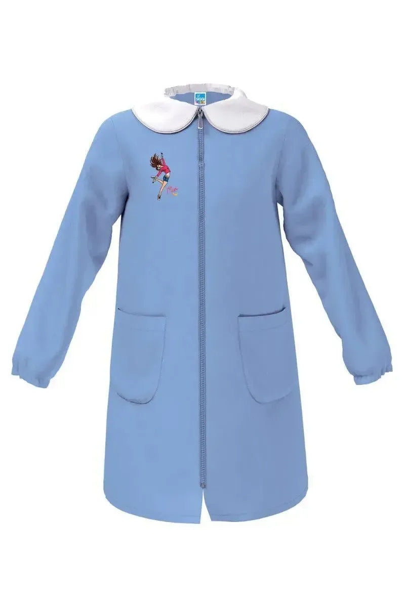 Grembiule scuola elementare celeste bambina Siggi Made in Italy ricamo Follow con zip 4075