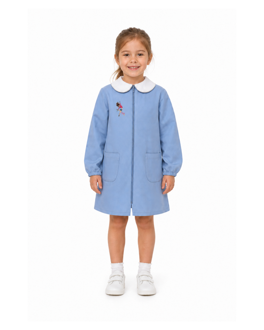 Grembiule scuola elementare celeste bambina Siggi Made in Italy ricamo Follow con zip 4075