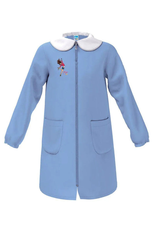 Grembiule scuola elementare celeste bambina Siggi Made in Italy ricamo Follow con zip 4075