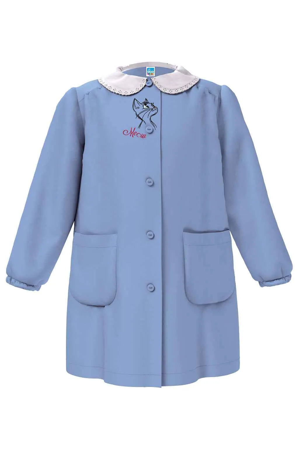 Grembiule scuola elementare celeste bambina Siggi Made in Italy ricamo Gattino 4369