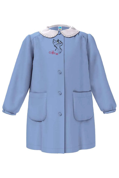 Grembiule scuola elementare celeste bambina Siggi Made in Italy ricamo Gattino 4369