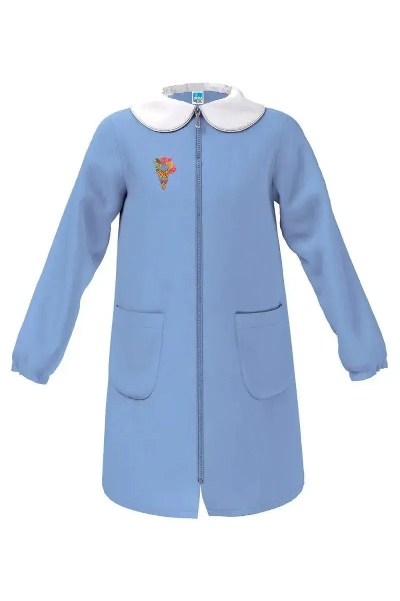 Grembiule scuola elementare celeste bambina Siggi Made in Italy ricamo Gelato con zip 4073