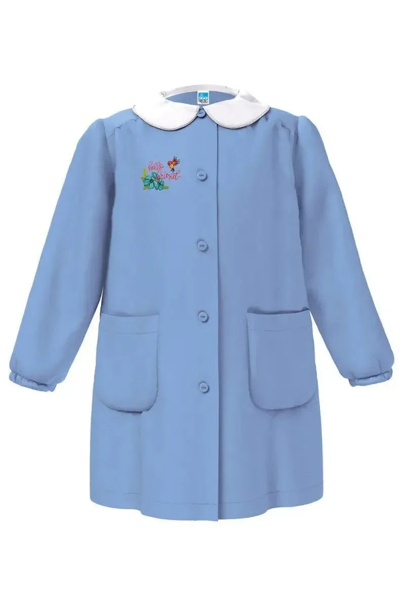 Grembiule scuola elementare celeste bambina Siggi Made in Italy ricamo Hello Friend 4061