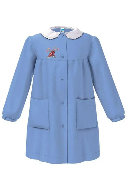 Grembiule scuola elementare celeste bambina Siggi Made in Italy ricamo Scarpette 4064