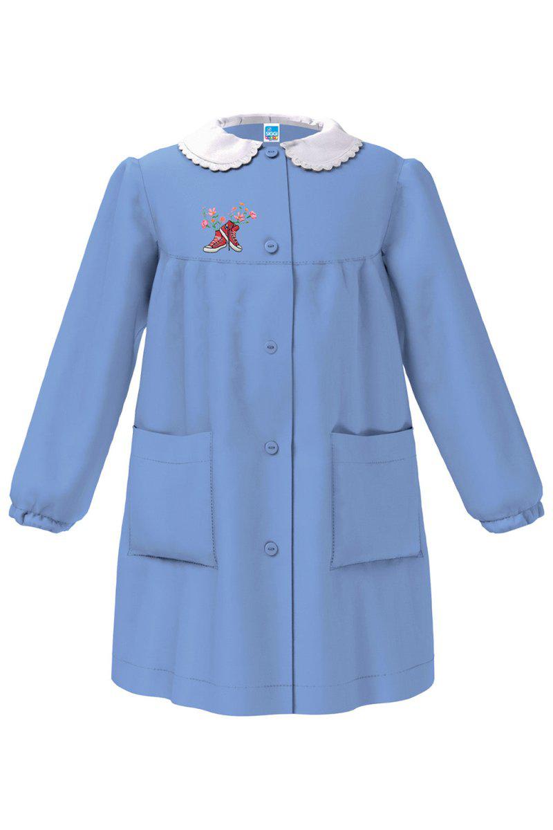 Grembiule scuola elementare celeste bambina Siggi Made in Italy ricamo Scarpette 4064