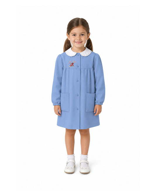 Grembiule scuola elementare celeste bambina Siggi Made in Italy ricamo Scarpette 4064