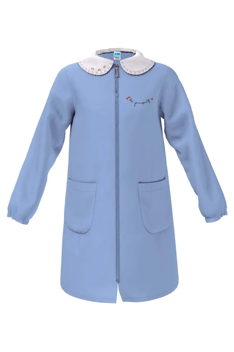 Grembiule scuola elementare celeste bambina con zip Siggi Made in Italy ricamo Be Yourself 4376