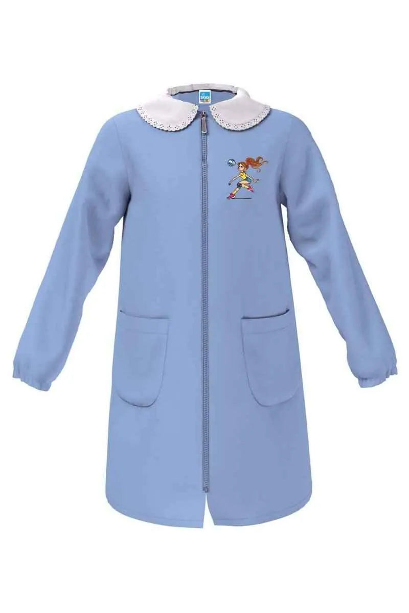 Grembiule scuola elementare celeste bambina con zip Siggi Made in Italy ricamo Pallavolo 4374