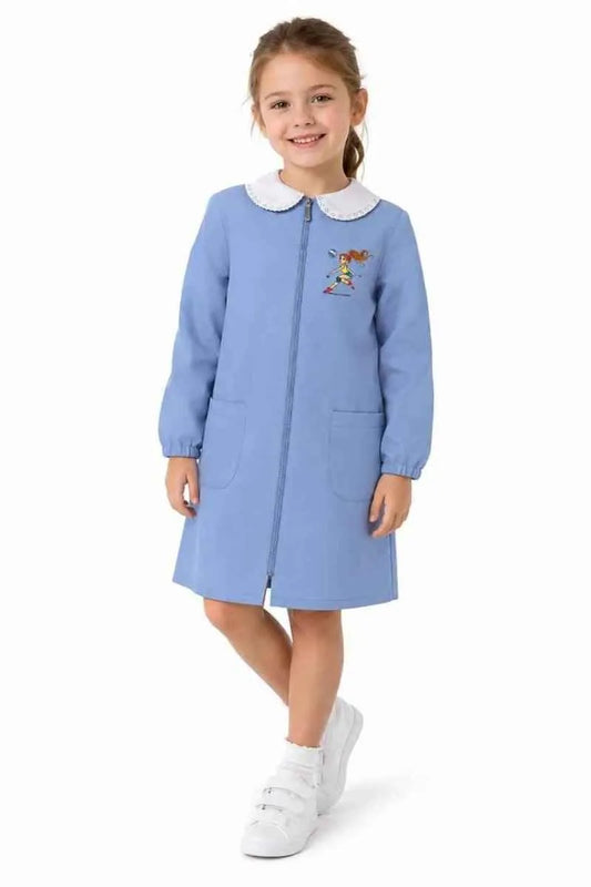 Grembiule scuola elementare celeste bambina con zip Siggi Made in Italy ricamo Pallavolo 4374