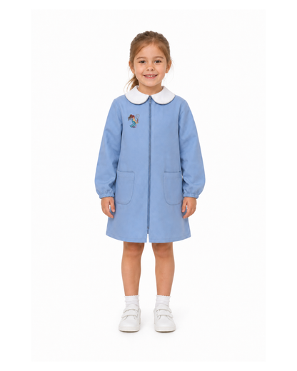 Grembiule scuola elementare celeste bambina con zip Siggi Made in Italy ricamo Tennis 4219