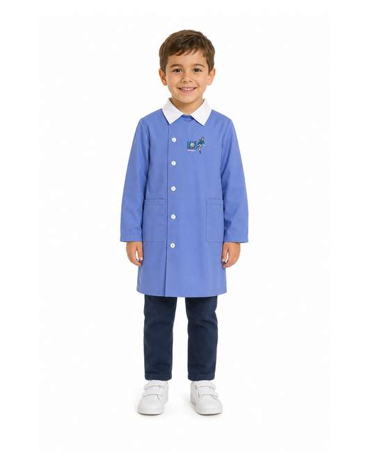 Grembiule scuola elementare celeste bambino Nazareno Gabrielli Made in Italy ricamo Football 0803
