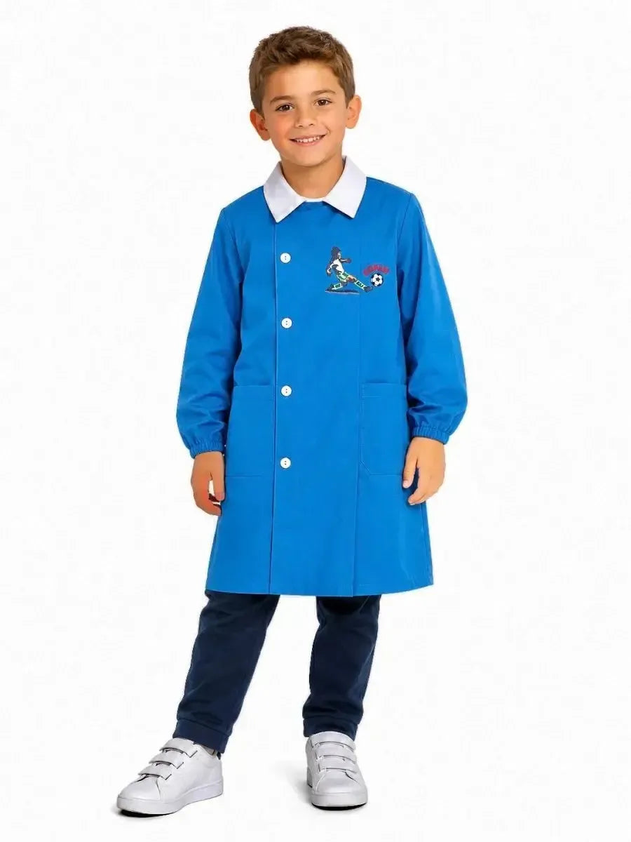 Grembiule scuola elementare celeste bambino Nazareno Gabrielli Made in Italy ricamo Goal 0803