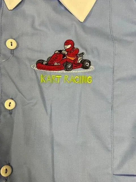 Grembiule scuola elementare celeste bambino Nazareno Gabrielli Made in Italy ricamo Kart Racing 0801