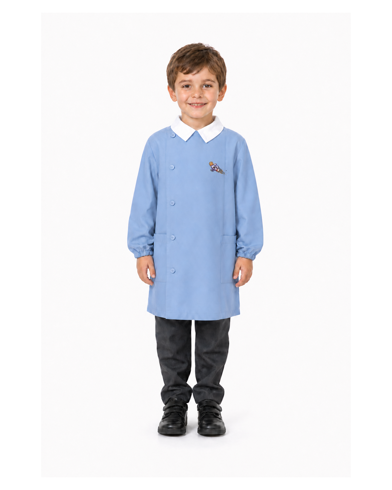 Grembiule scuola elementare celeste bambino Siggi Made in Italy ricamo Cross 4236