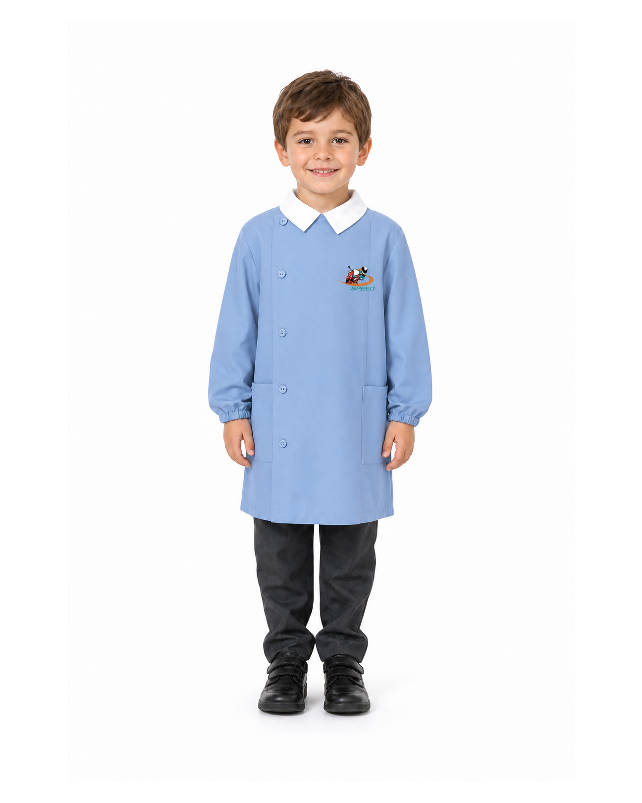 Grembiule scuola elementare celeste bambino Siggi Made in Italy ricamo Moto Speed 4084