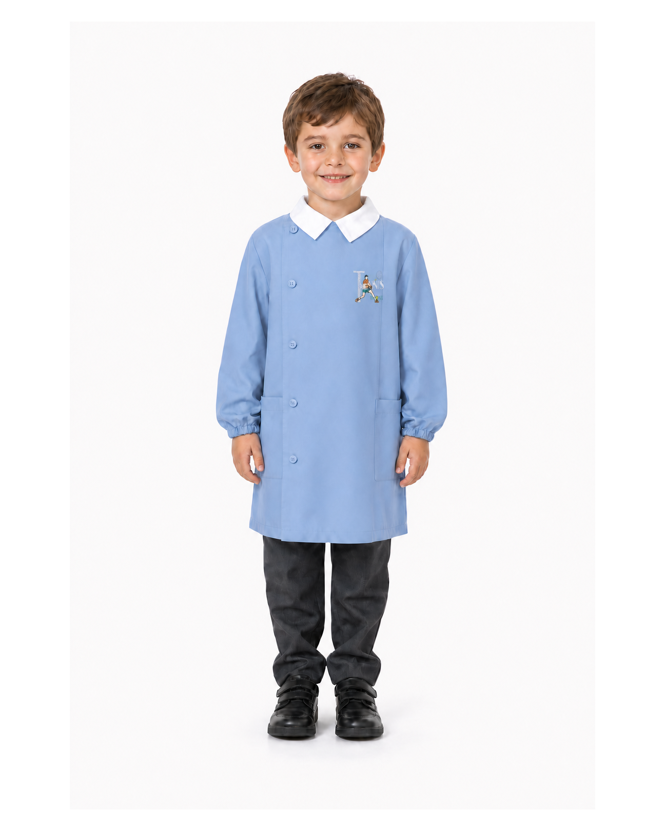 Grembiule scuola elementare celeste bambino Siggi Made in Italy ricamo Tennis 4239