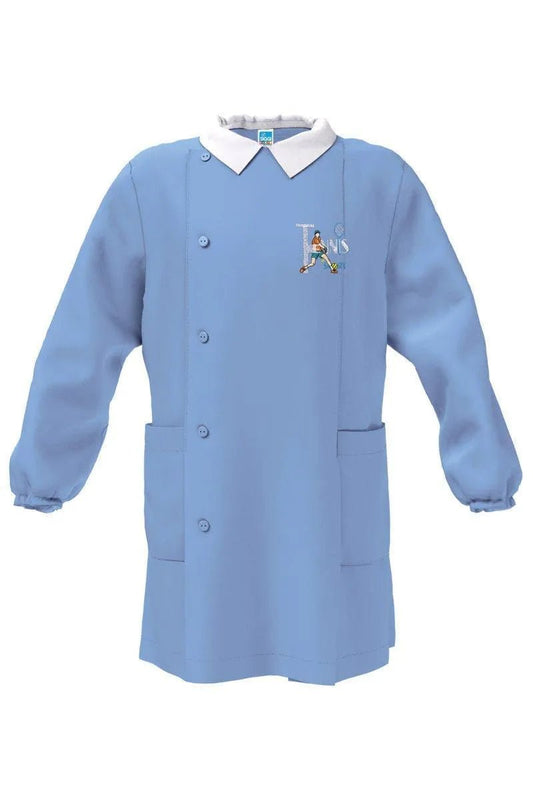Grembiule scuola elementare celeste bambino Siggi Made in Italy ricamo Tennis 4239