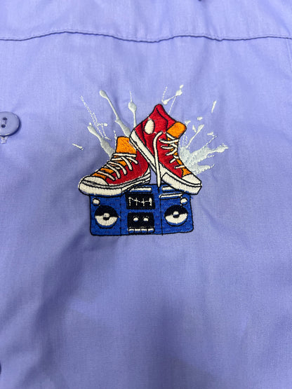 Grembiule scuola elementare celeste bambino celeste Ambrosino Made in Italy ricamo Sneaker S205