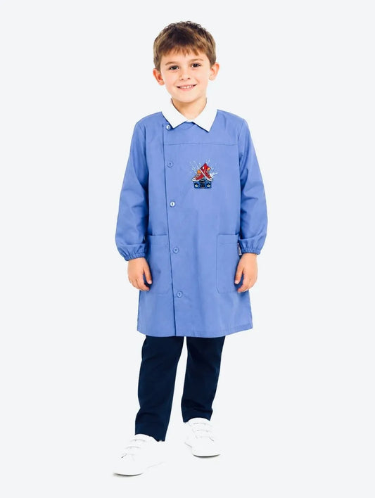 Grembiule scuola elementare celeste bambino celeste Ambrosino Made in Italy ricamo Sneaker S205
