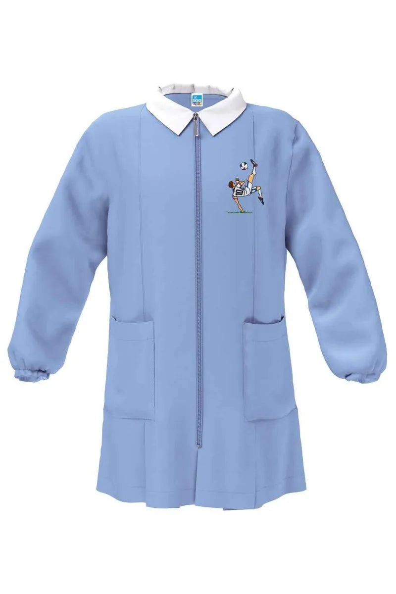 Grembiule scuola elementare celeste con zip bambino Siggi Made in Italy ricamo Calcio 4398