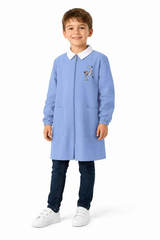 Grembiule scuola elementare celeste con zip bambino Siggi Made in Italy ricamo Calcio 4398