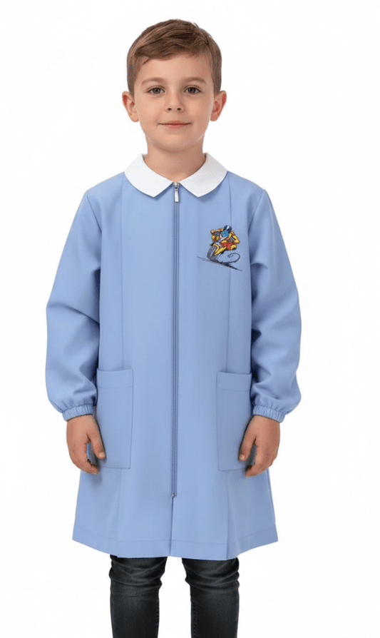 Grembiule scuola elementare celeste con zip bambino Siggi Made in Italy ricamo Moto 4400