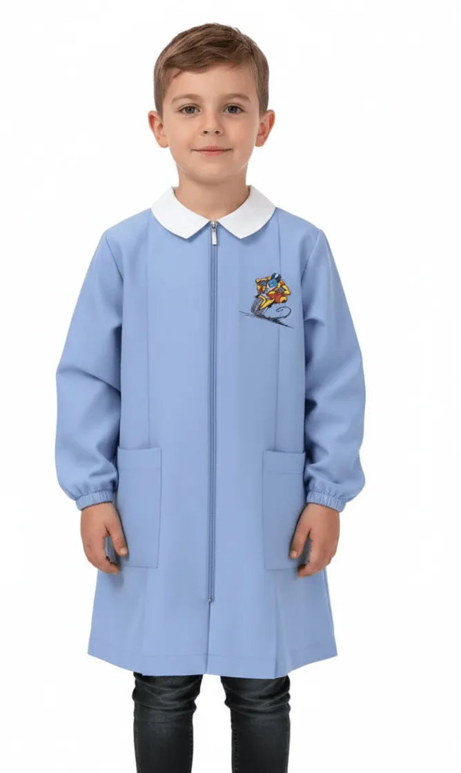 Grembiule scuola elementare celeste con zip bambino Siggi Made in Italy ricamo Moto 4400