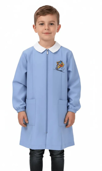 Grembiule scuola elementare celeste con zip bambino Siggi Made in Italy ricamo Moto 4400