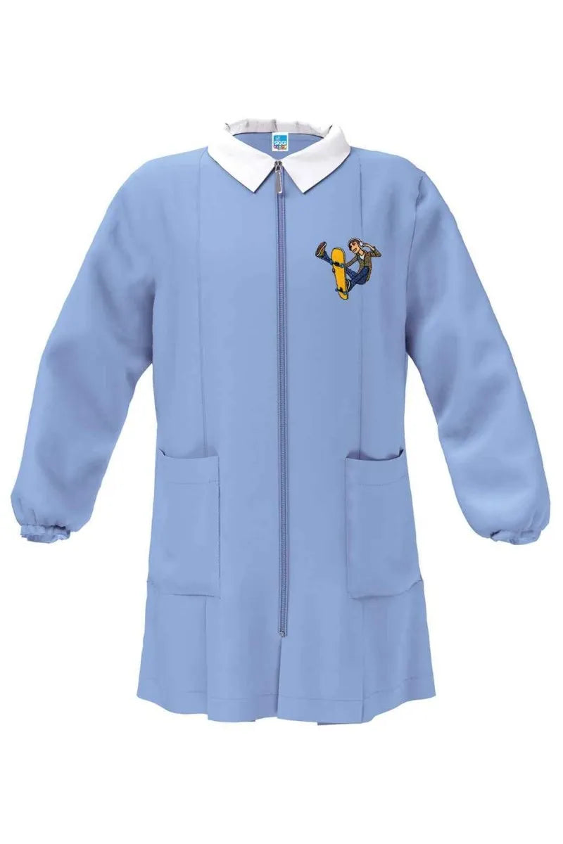Grembiule scuola elementare celeste con zip bambino Siggi Made in Italy ricamo Skate 4399