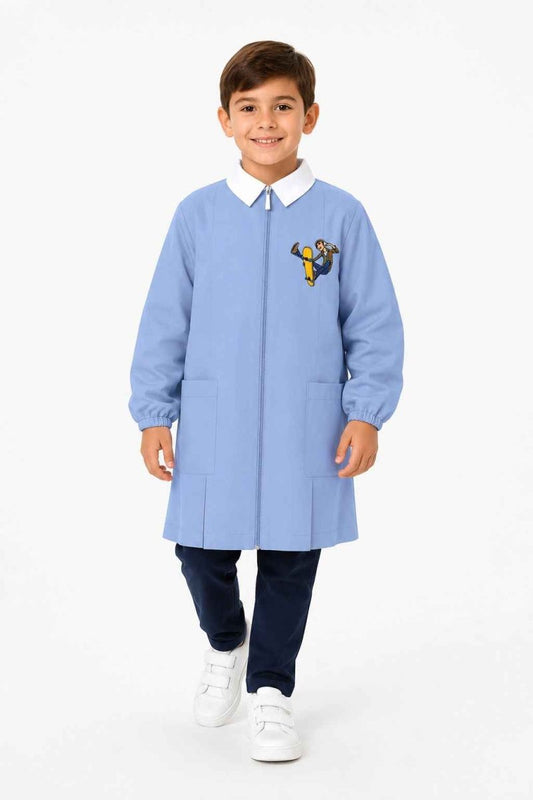 Grembiule scuola elementare celeste con zip bambino Siggi Made in Italy ricamo Skate 4399
