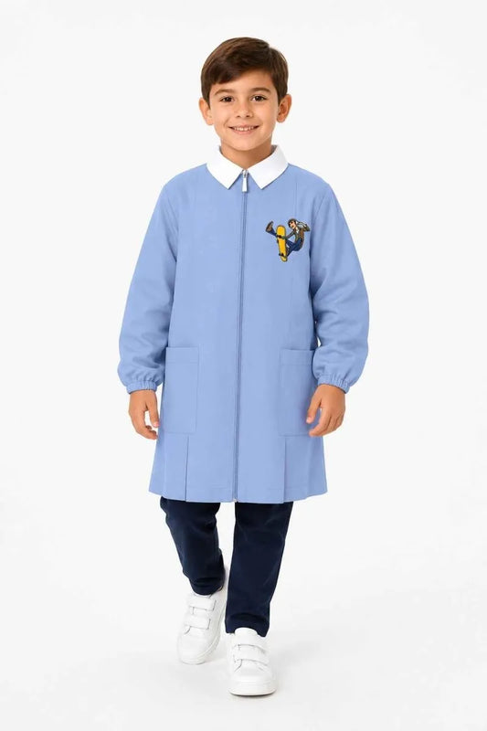 Grembiule scuola elementare celeste con zip bambino Siggi Made in Italy ricamo Skate 4399