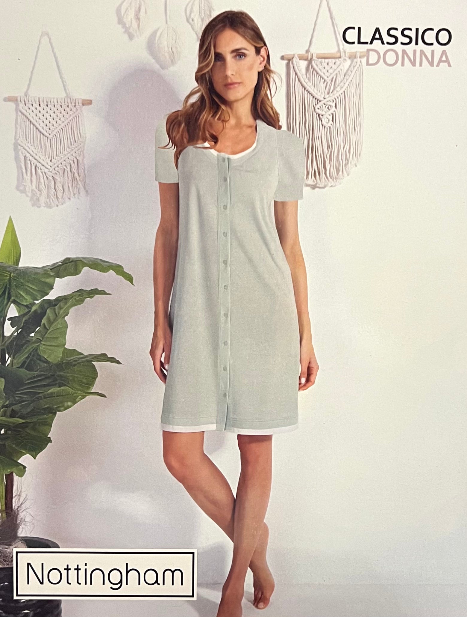 Camicia da notte donna Nottingham mezza manica aperta cotone PC49753