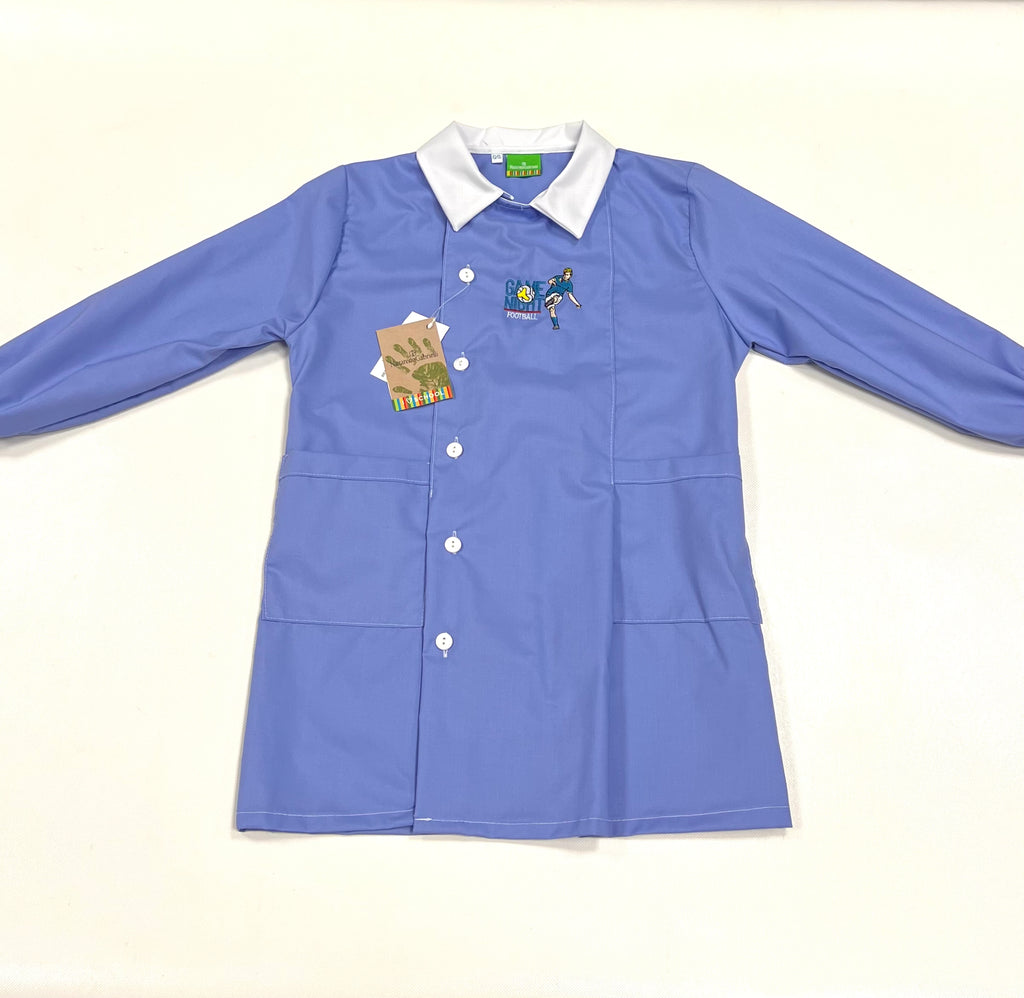 Grembiule scuola elementare celeste bambino Nazareno Gabrielli Made in Italy ricamo Football 0803