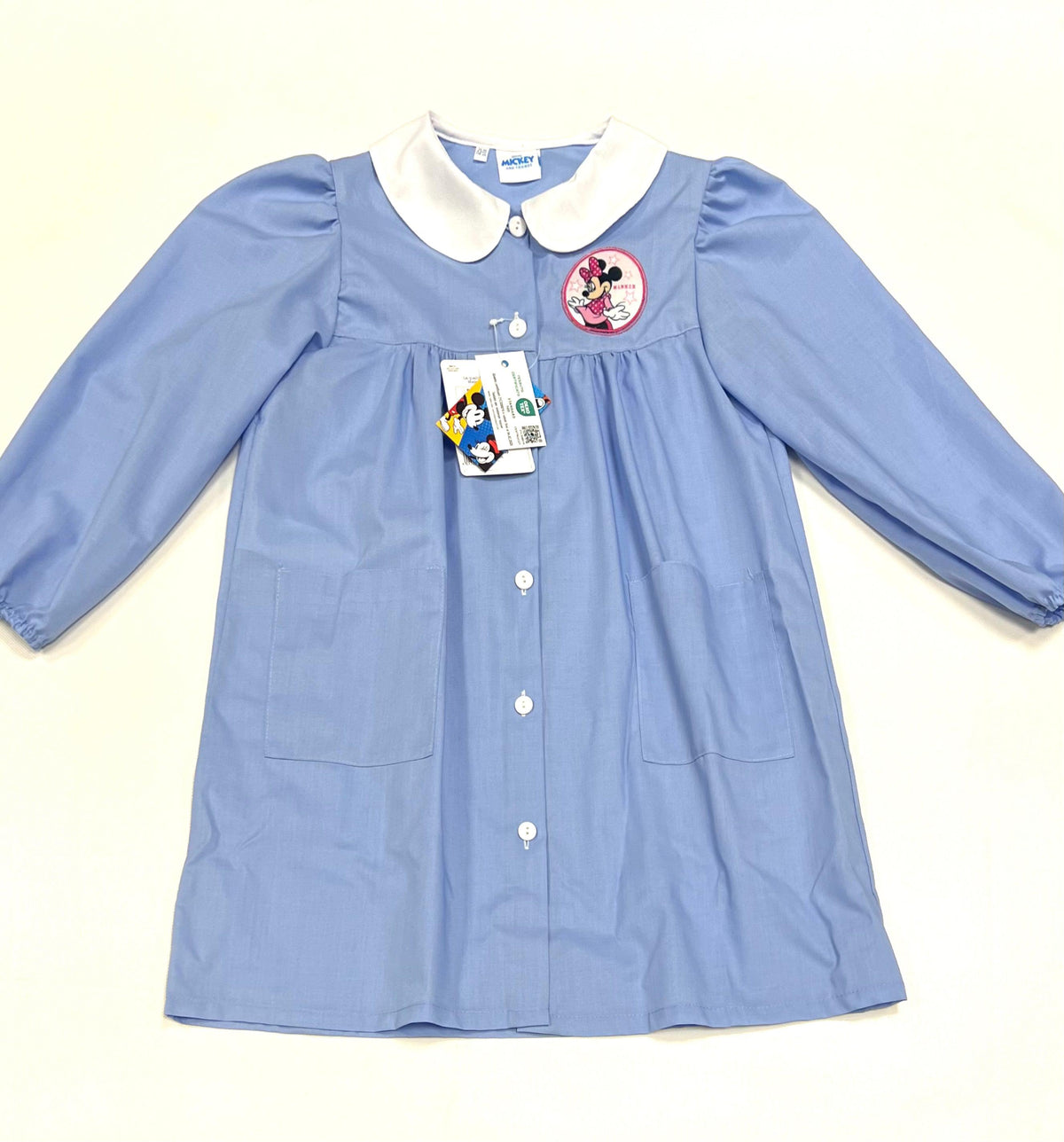 Grembiule scuola elementare celeste bambina Disney ricamo Minnie Made in Italy G204