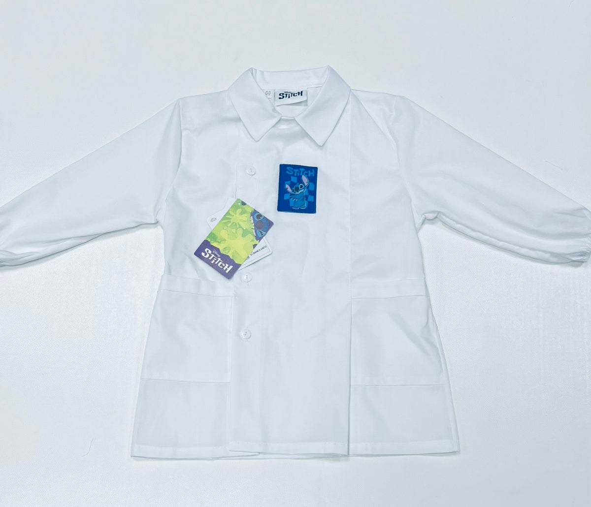 Grembiule bianco asilo bambino con abbottonatura laterale Disney ricamo Stitch G307
