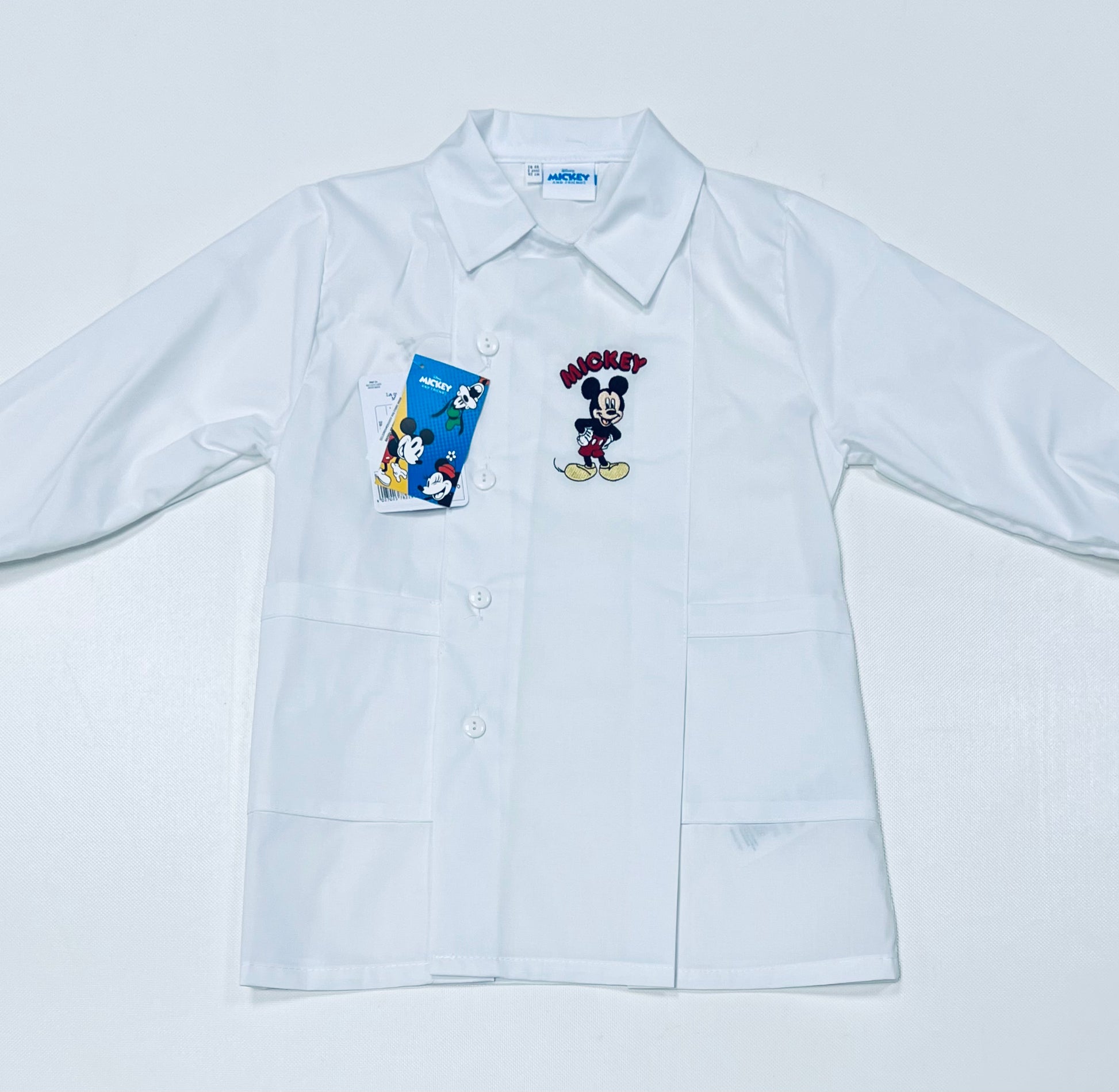 Grembiule bianco asilo bambino con abbottonatura laterale Disney ricamo Mickey G302