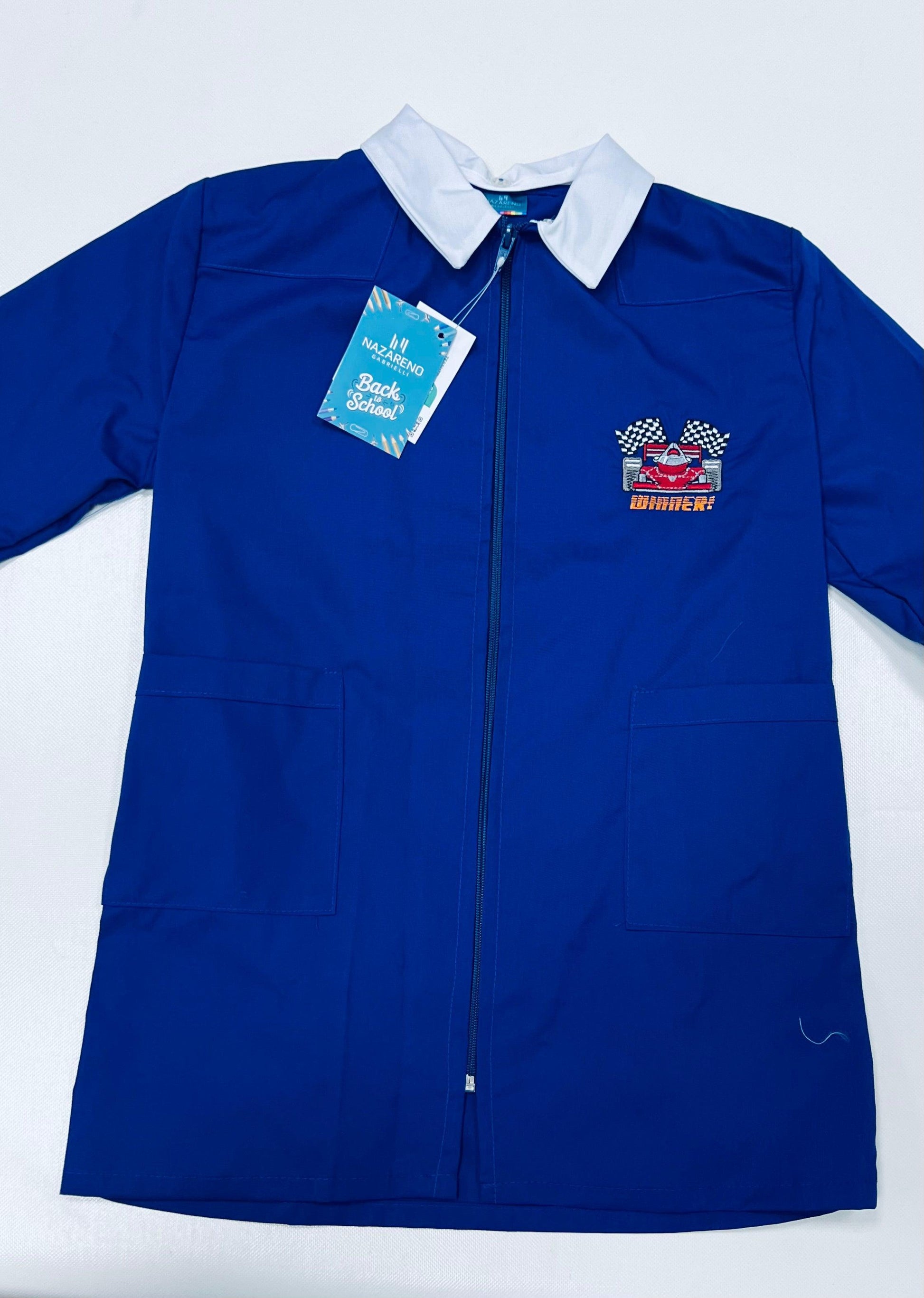 Grembiule scuola elementare blu con zip bambino Nazareno Gabrielli Made in Italy ricamo Winner 0831