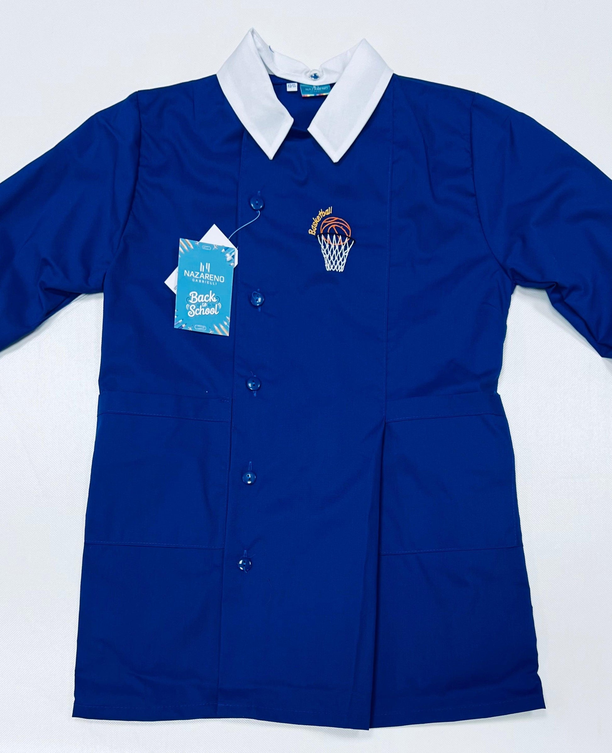 Grembiule scuola elementare blu bambino Nazareno Gabrielli Made in Italy ricamo Basketball 0802