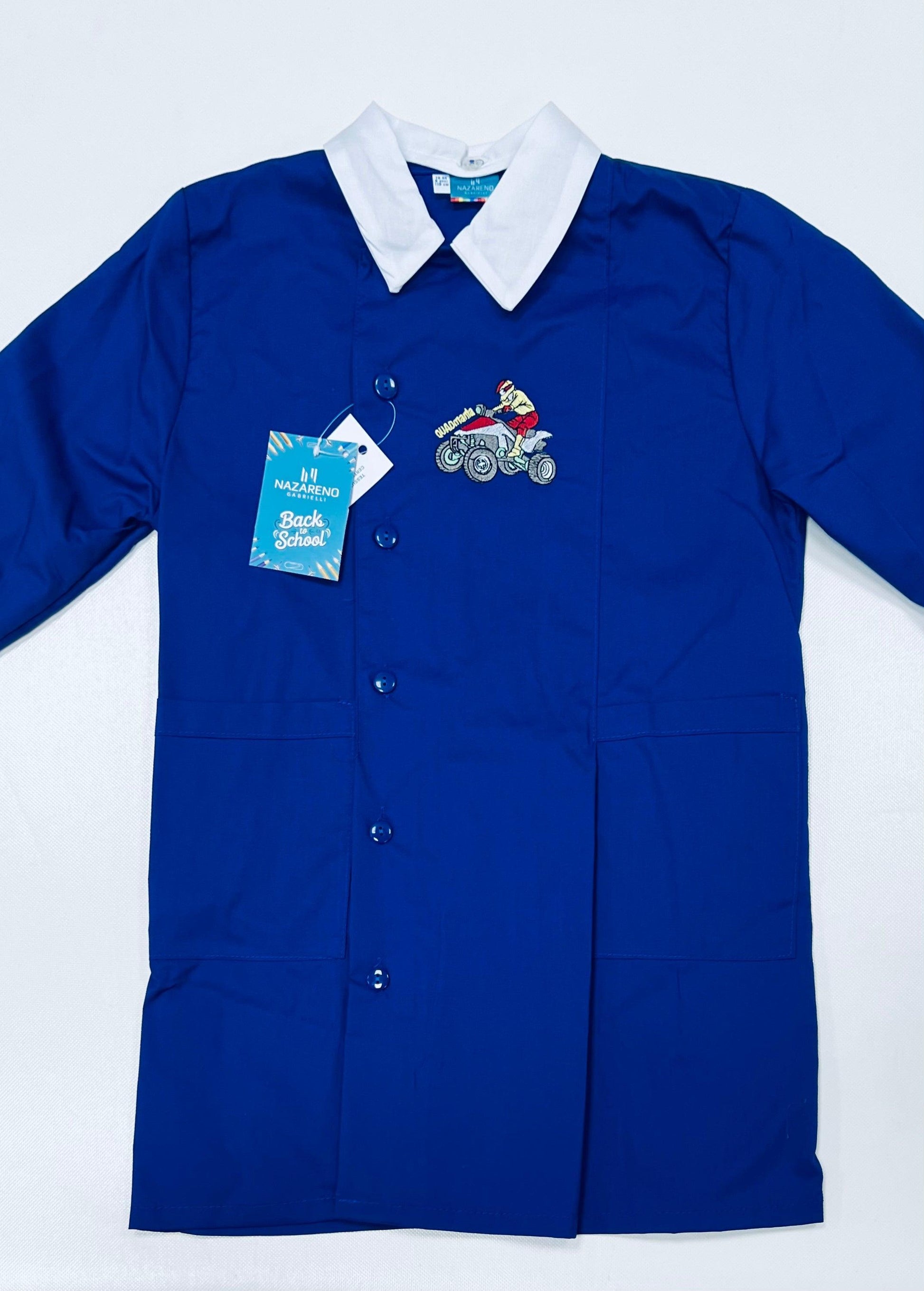 Grembiule scuola elementare blu bambino Nazareno Gabrielli Made in Italy ricamo Quad 0804