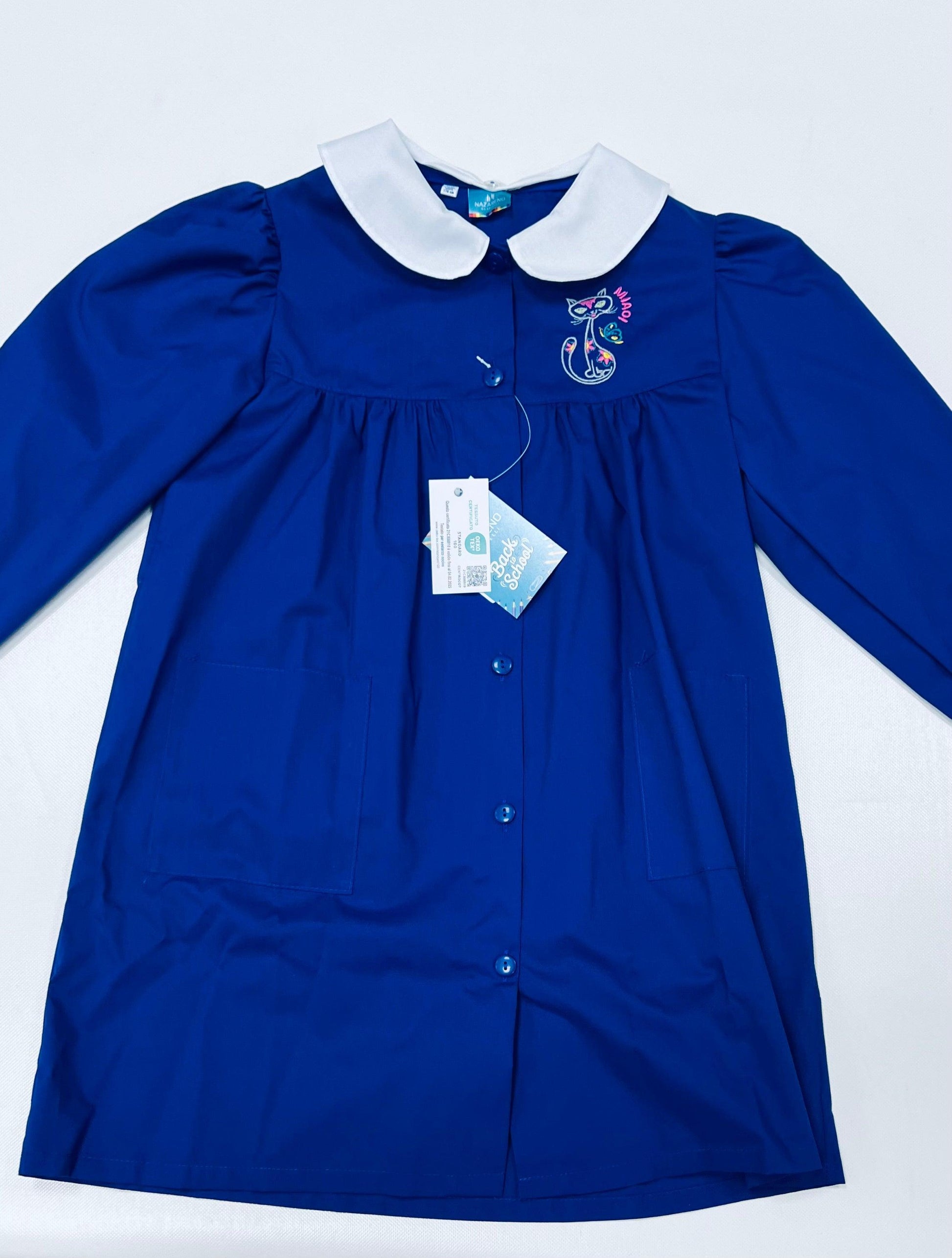 Grembiule scuola elementare blu bambina Nazareno Gabrielli Made in Italy Miao 0845