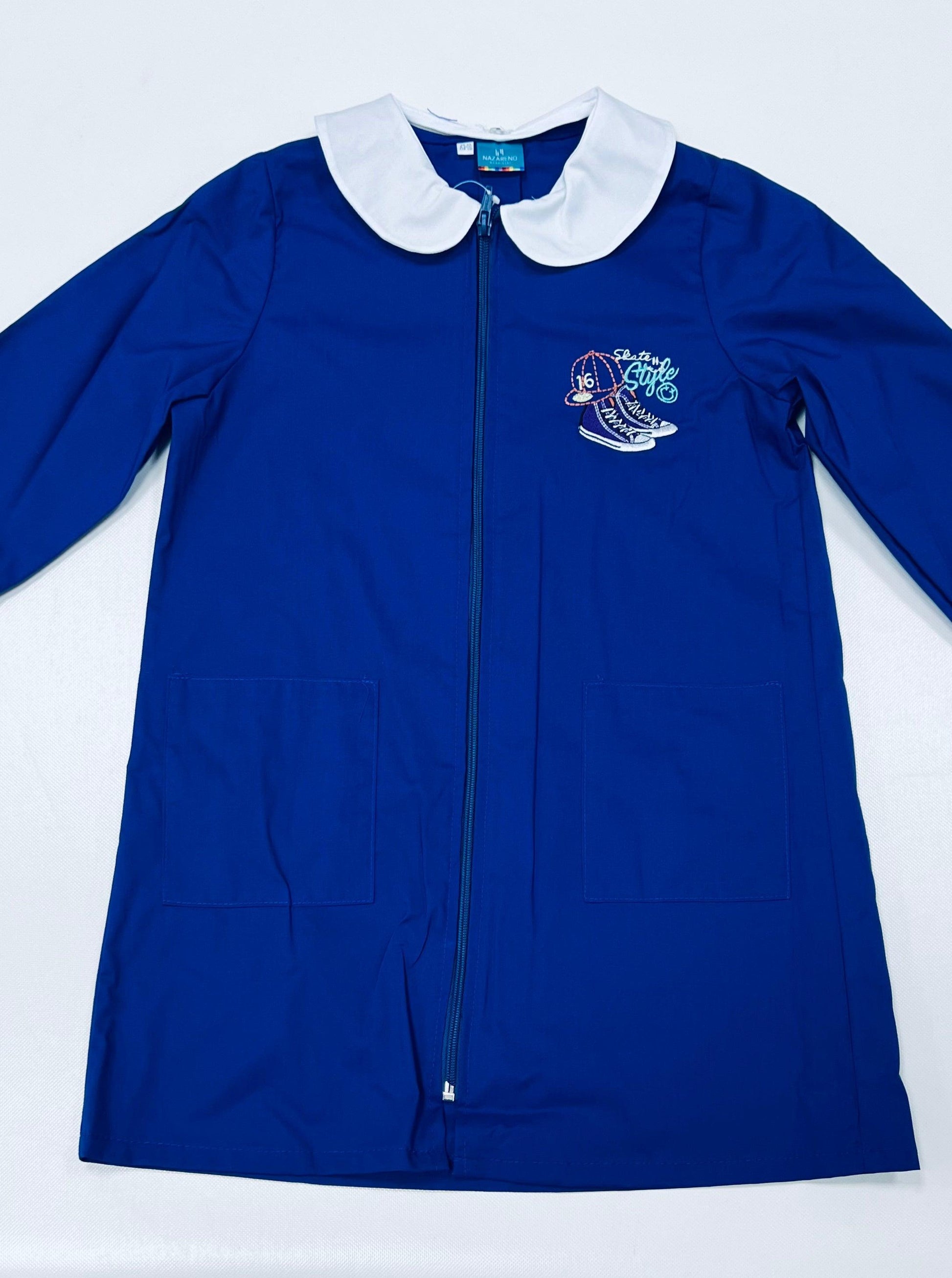 Grembiule scuola elementare blu bambina con zip Nazareno Gabrielli Made in Italy Skate Style 0853
