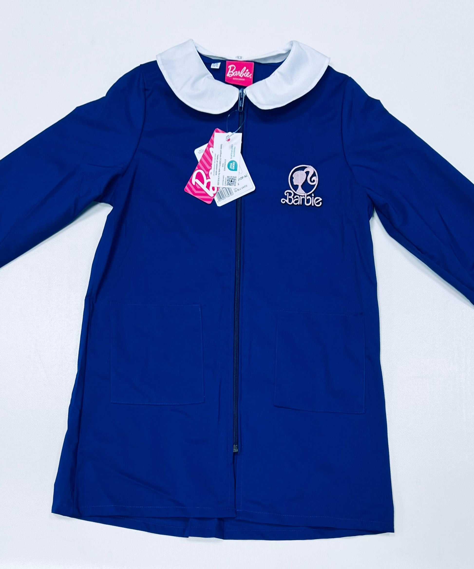 Grembiule scuola elementare Blu bambina con zip Disney ricamo Barbie Made in Italy G201