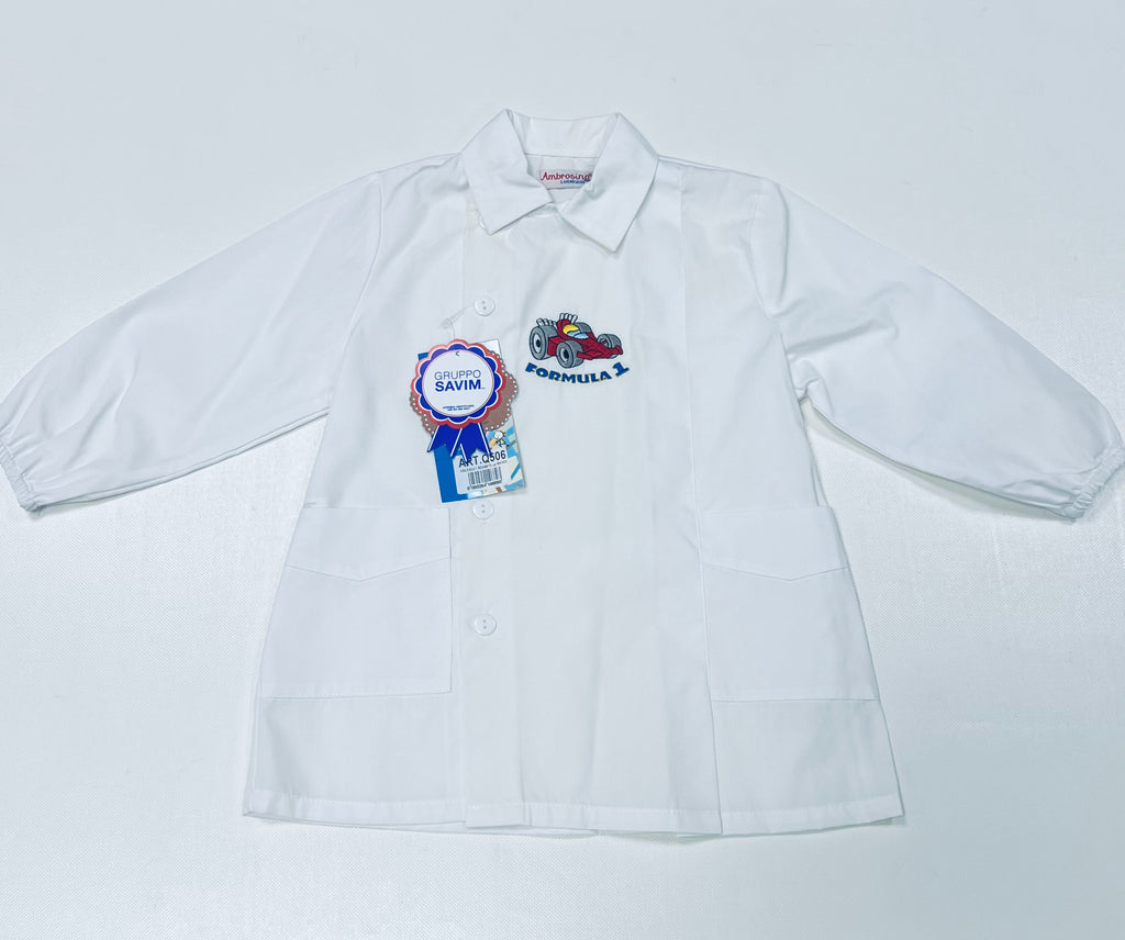 Grembiule asilo bambino con abbottonatura laterale Ambrosino ricamo Formula1 Q506