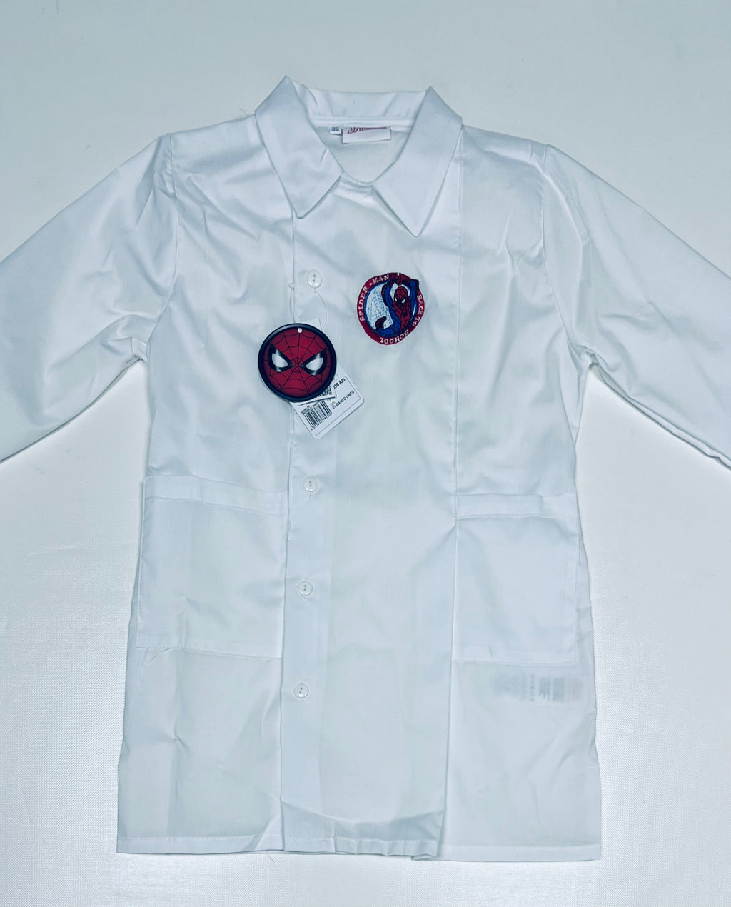 Grembiule bianco asilo bambino con abbottonatura laterale ricamo Marvel Spiderman G303