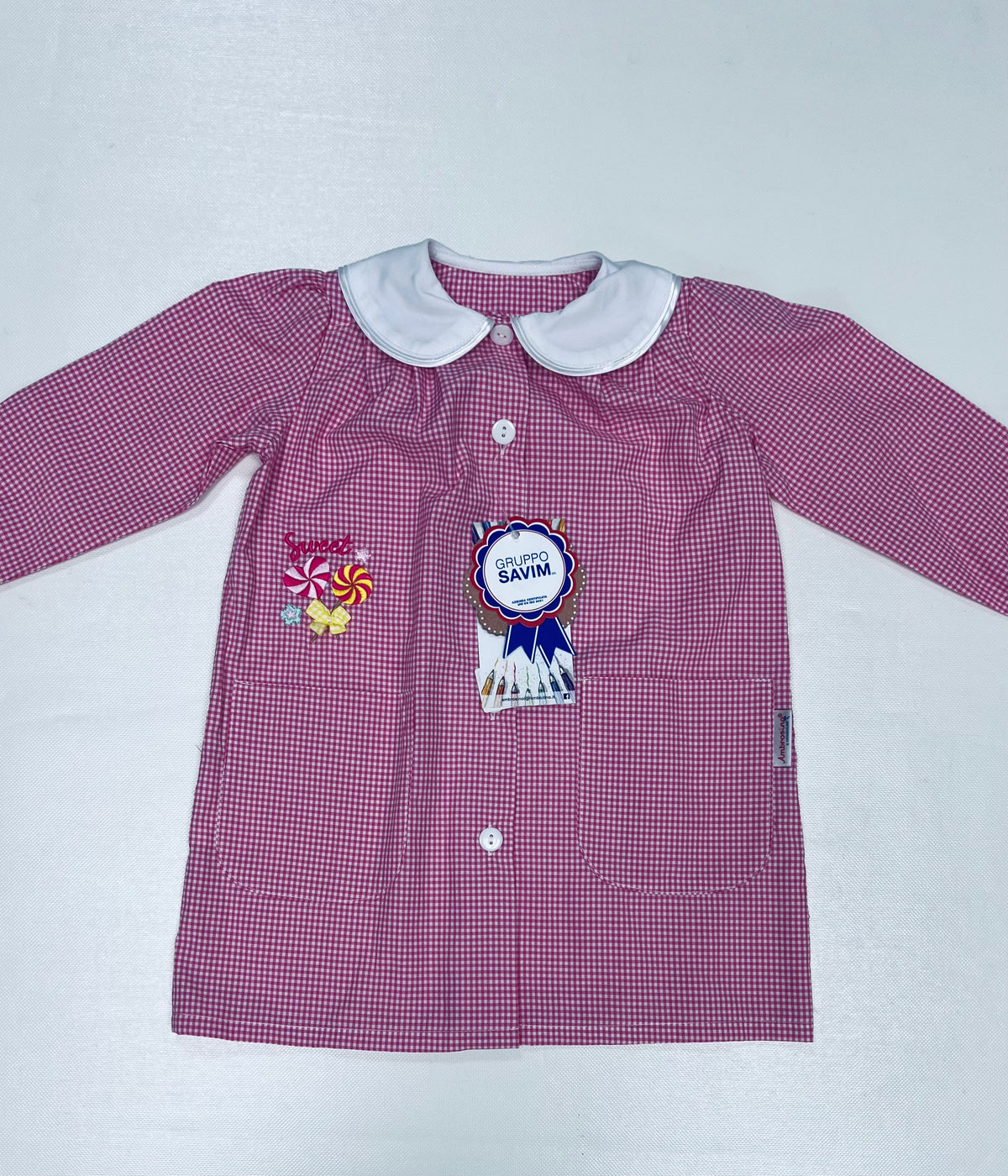 Grembiule asilo bambina con abbottonatura centrale Ambrosino ricamo Sweet R308