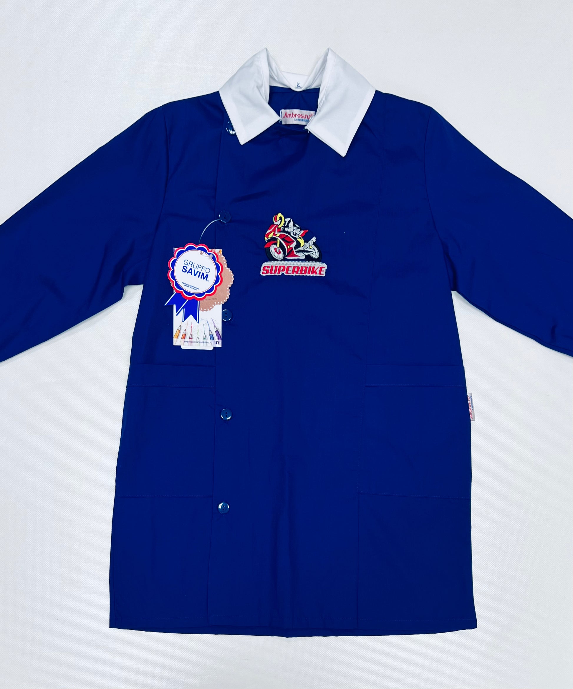Grembiule scuola elementare bambino Ambrosino Made in Italy ricamo Superbike R209