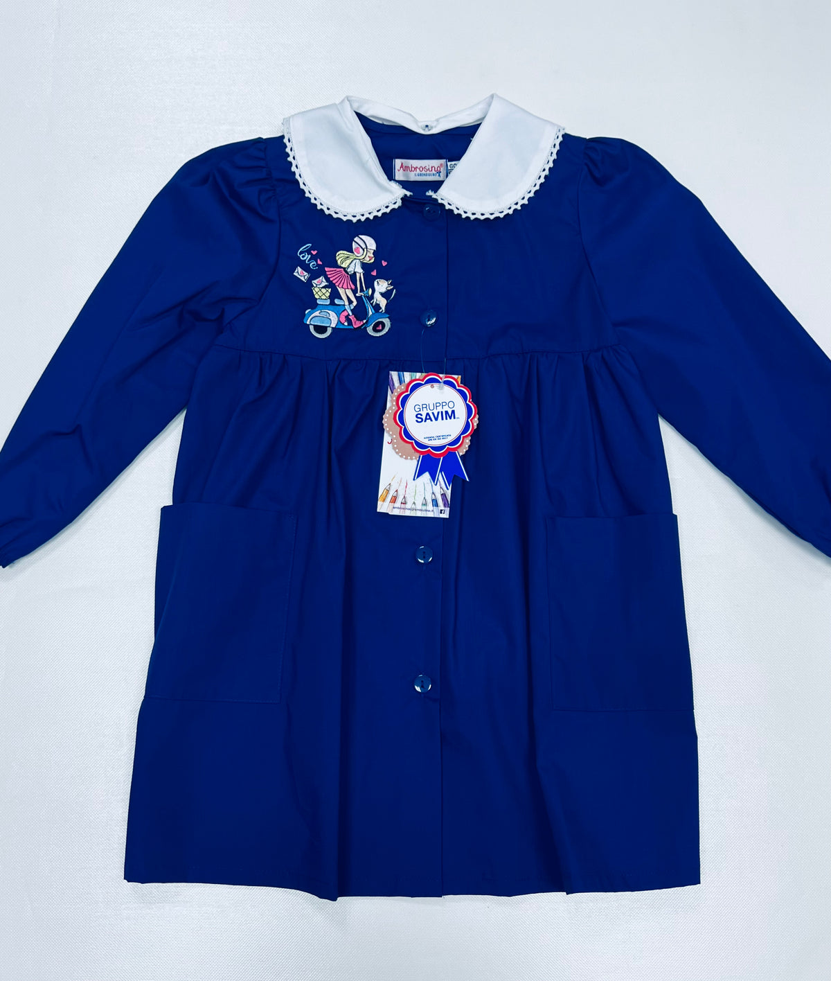 Grembiule scuola elementare bambina Ambrosino Made in Italy ricamo Love R104