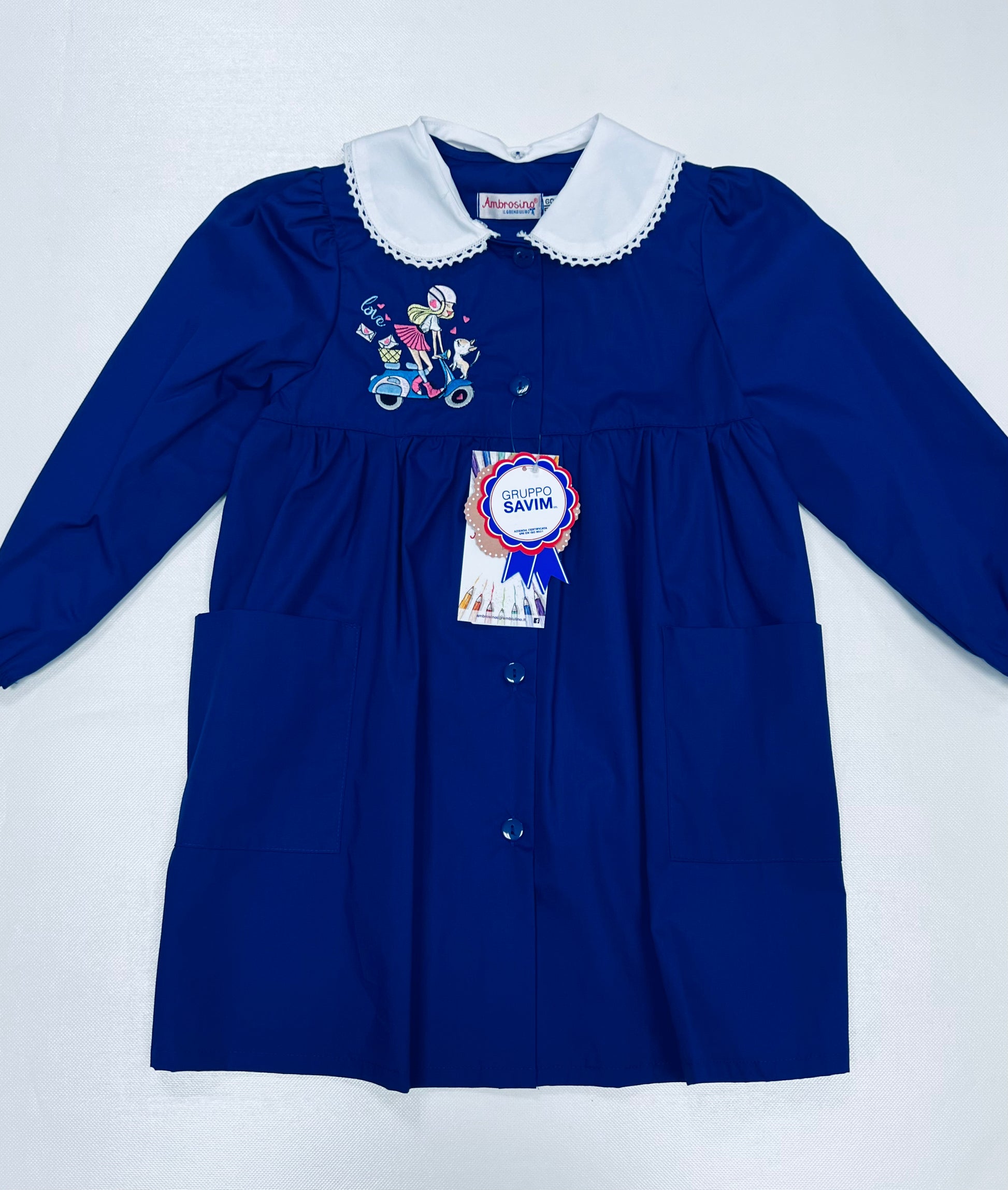 Grembiule scuola elementare bambina Ambrosino Made in Italy ricamo Love R104
