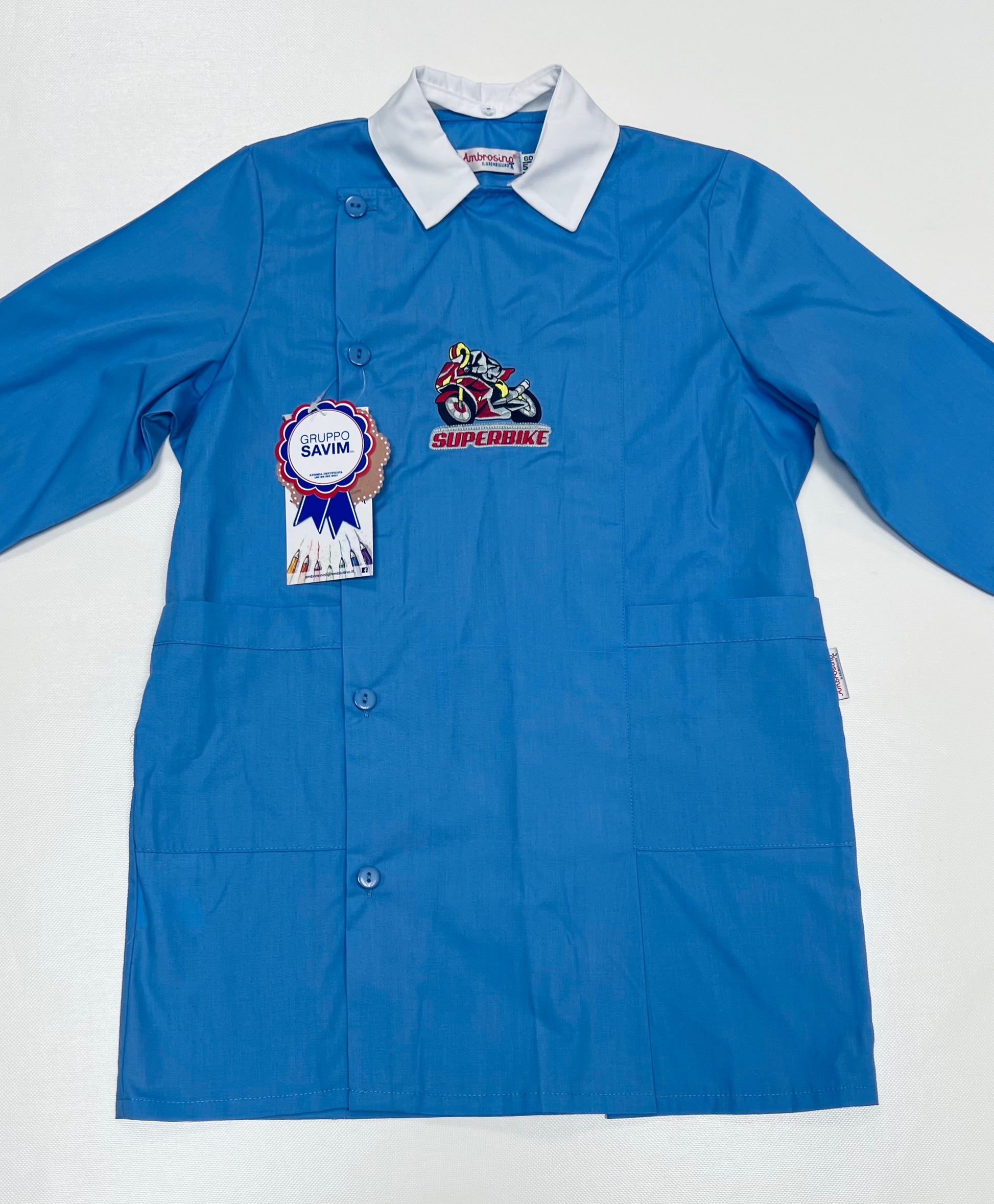 Grembiule scuola elementare bambino Ambrosino Made in Italy ricamo Superbike R209