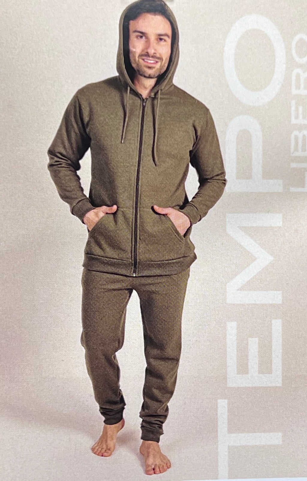 Tuta uomo felpata invernale aperta con zip e cappuccio Gary 8001